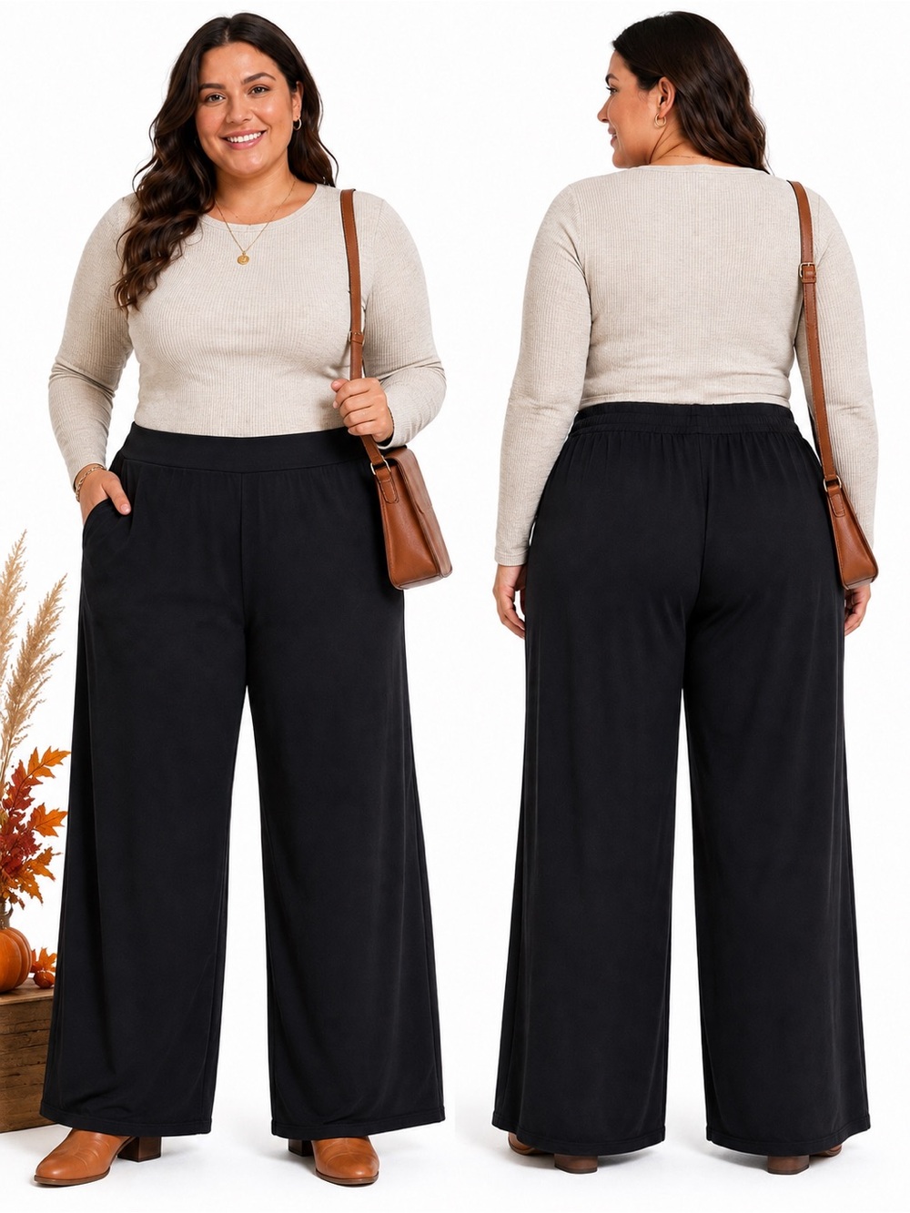 Old Navy High Rise Playa Wide Leg Pants Black XXL Pull On